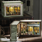 miniature boutique fleuriste assemblee meubles fleurs led vert bleu blanc vintage