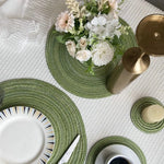 serviettes table tissées spirales moderne beige vert bleu marine rustique