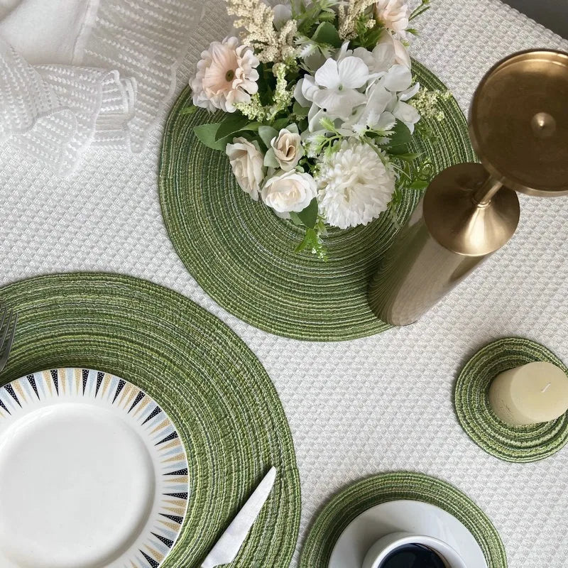serviettes table tissées spirales moderne beige vert bleu marine rustique