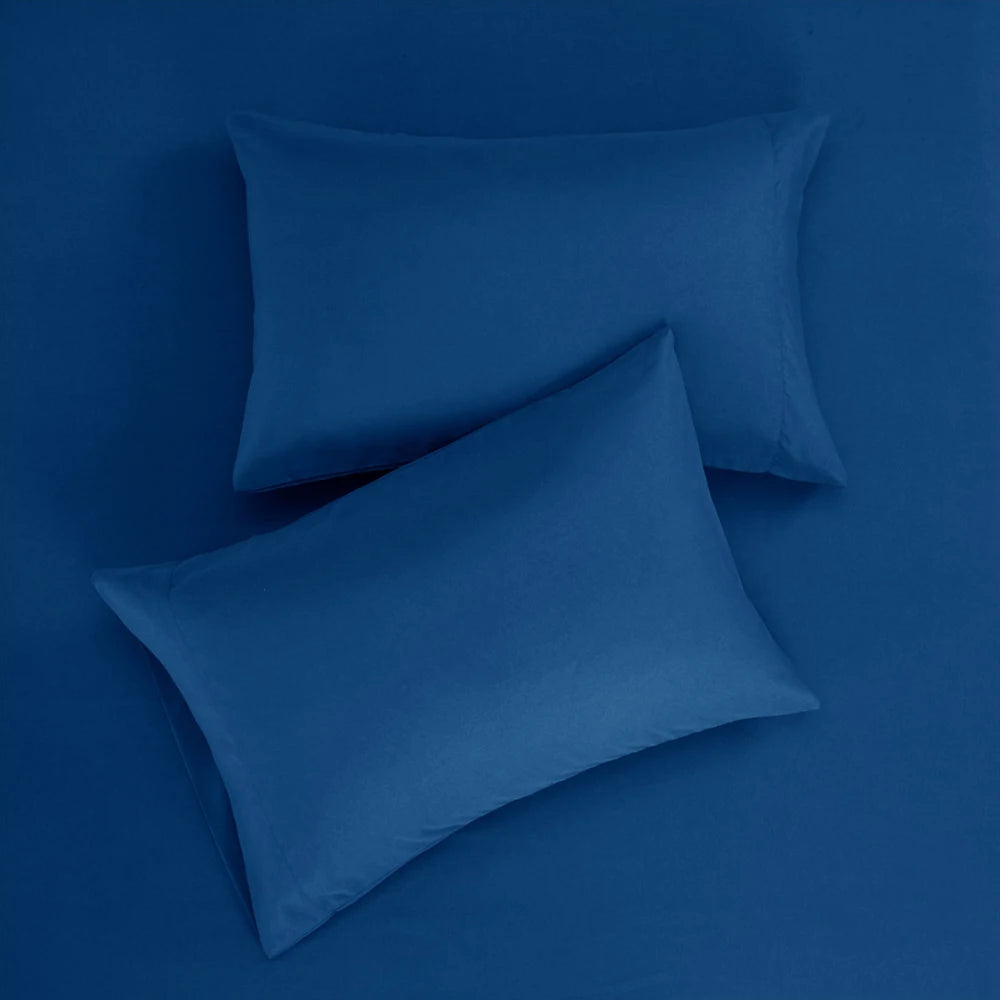 ensemble draps bleu marine profond tissage serré doux moderne minimaliste pièces drap housse plat