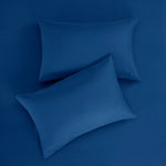ensemble draps bleu marine profond tissage serré doux moderne minimaliste pièces drap housse plat