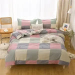 ensemble literie moderne housse couette drap plat taies oreiller fleurs gris rose blanc