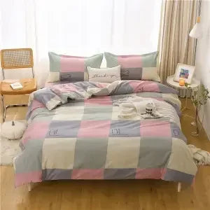ensemble literie moderne housse couette drap plat taies oreiller fleurs gris rose blanc