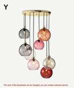 Suspension lumineuse moderne rose gris bleu ampoules intégrées texture granulée chambre salon