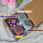 bougies parfumées boho chic motifs floraux violet blanc bleu rouge jaune pack pièces
