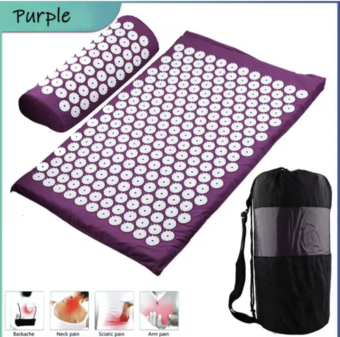 tapis massage acupression boutons blancs fibre polyester coton moderne violet sac transport