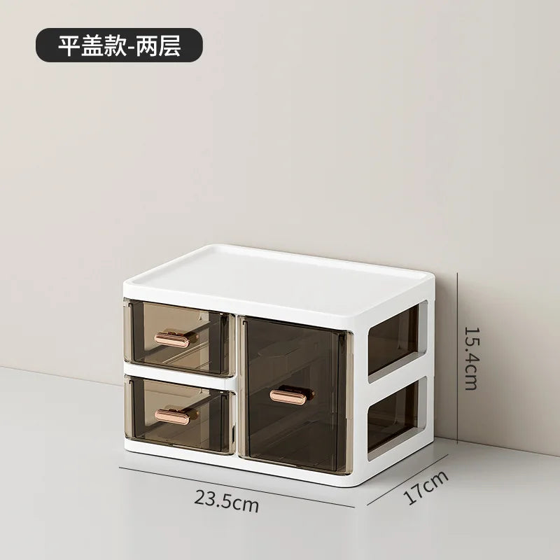 boîte rangement transparente moderne blanc marron clair poignées métalliques dorées minimaliste