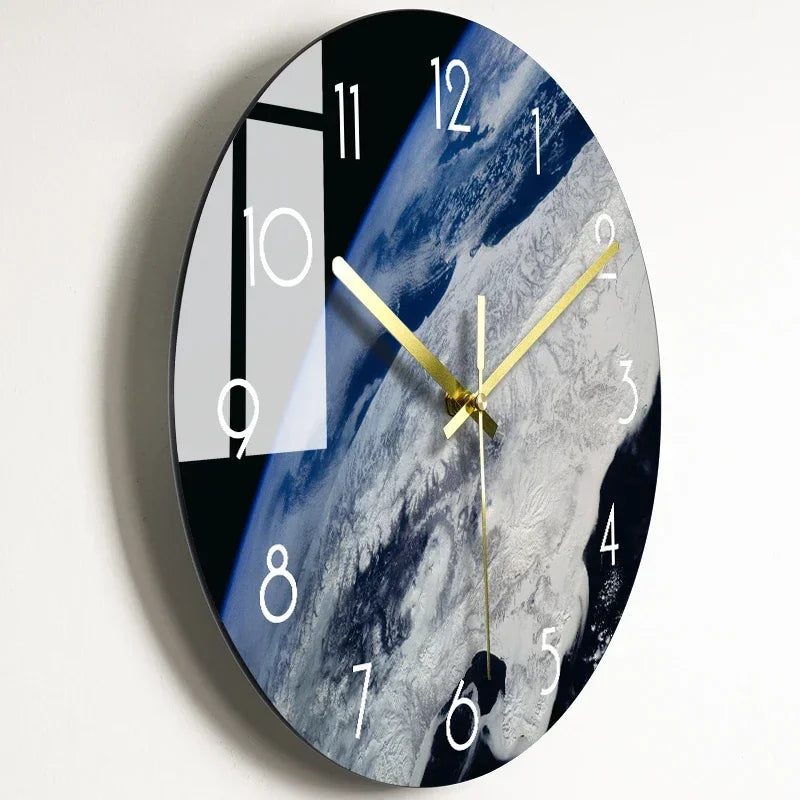 horloge murale moderne noire étoiles galaxie lumineuses salon décoration opaque aiguilles électrique