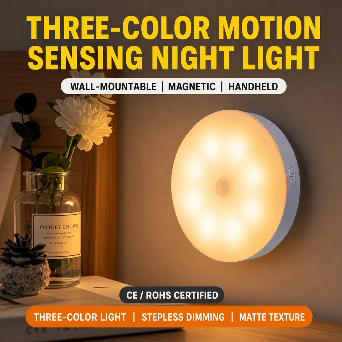 lampe nuit blanc moderne aimantée port type détection mouvement gradation progressive