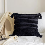 coussin carré géométrique brodé noir blanc rayures moderne amovible lavable 45x45cm