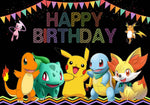 décoration anniversaire enfant pikachu happy birthday fond illustration vinyle poster Jaune Bleu