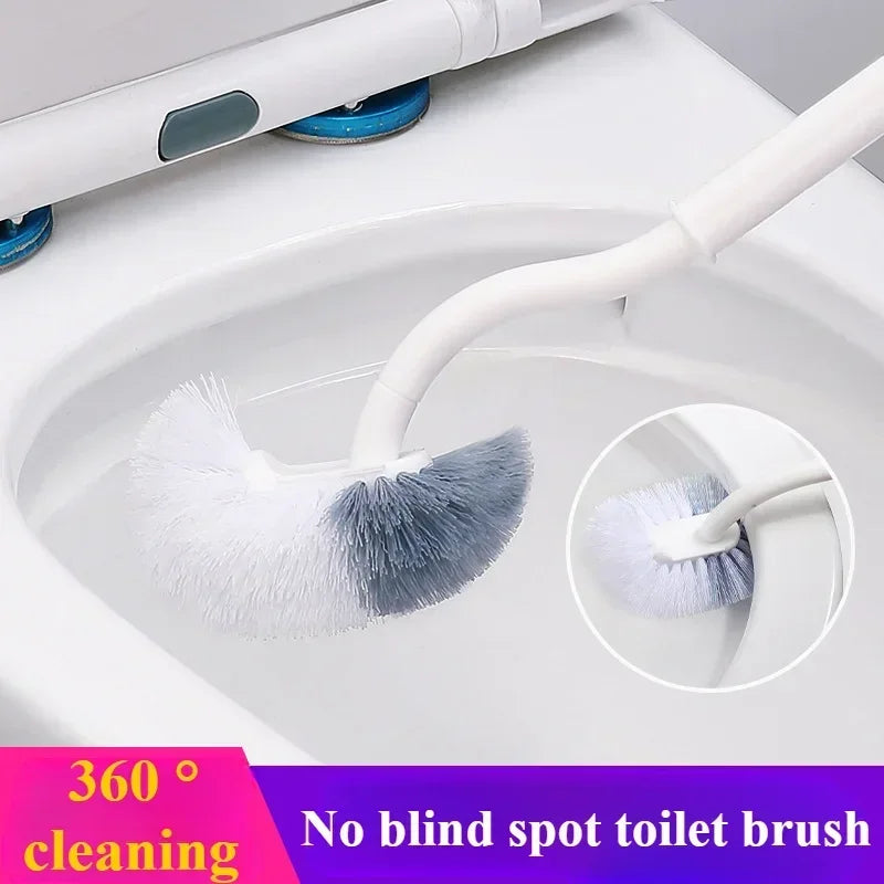 brosse wc souple forme long manche 360 blanc gris moderne sans coin mort respectueux