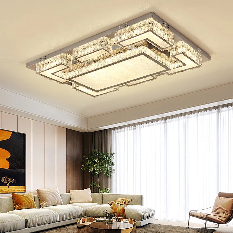 plafonnier led cristal moderne doré blanc luminaire salon cuisine chambre luxe géométrique