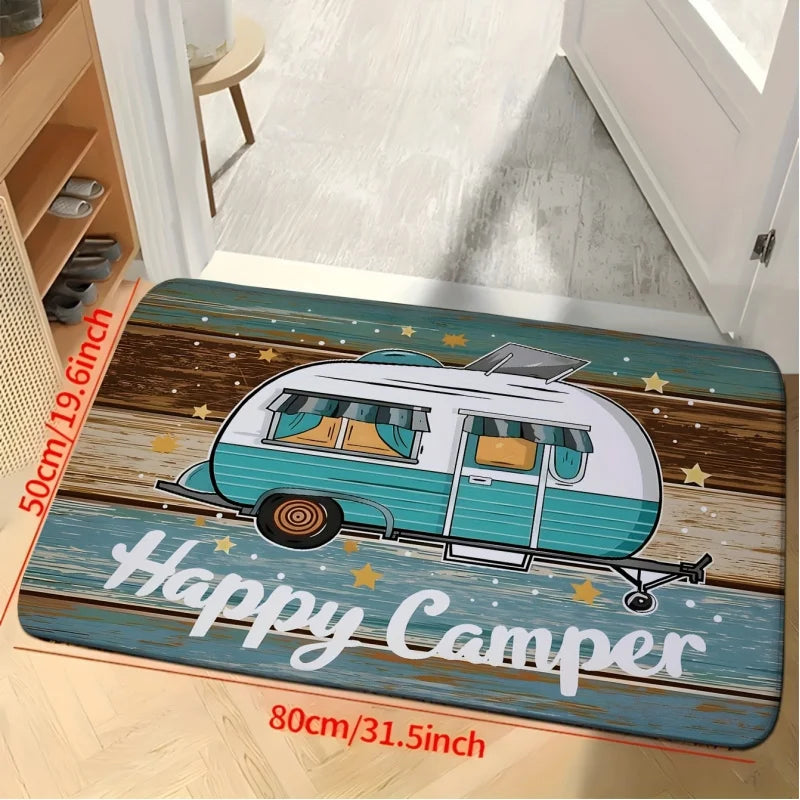 tapis sol camping car étoiles vintage fond bois bleu blanc résistant