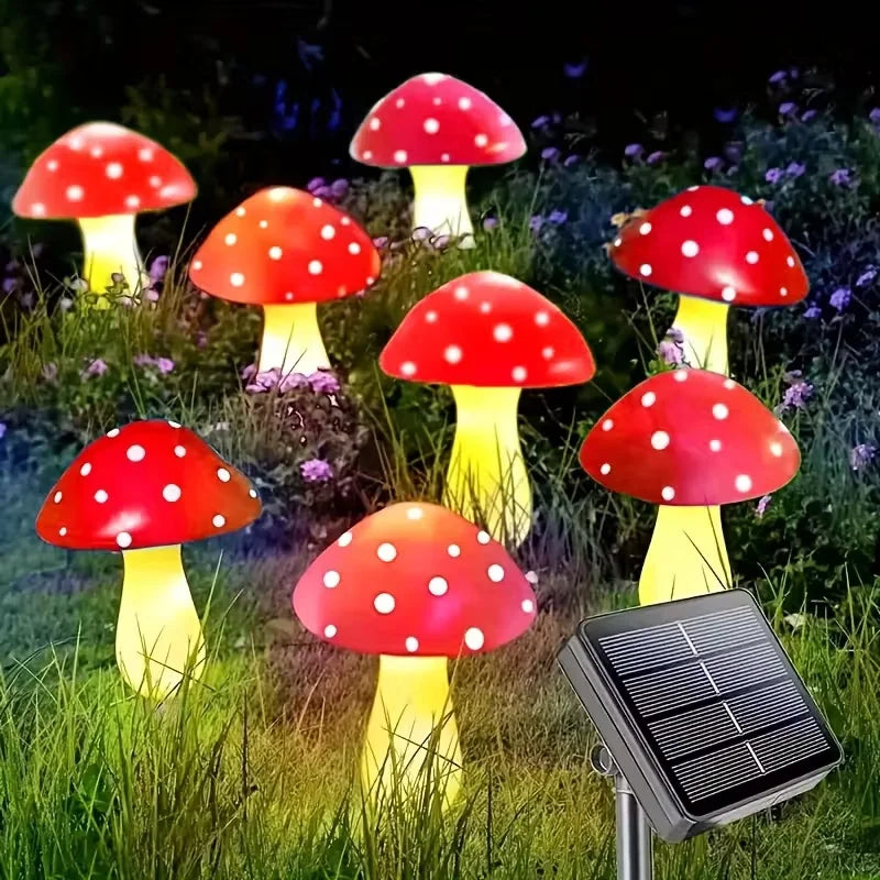 lampe solaire forme champignon rouge points blancs moderne fixations extérieures