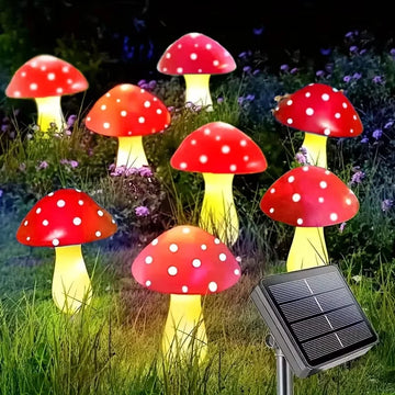 lampe solaire forme champignon rouge points blancs moderne fixations extérieures
