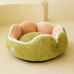 coussin peluche rond doux chat chien lit animal confortable beige gris vert