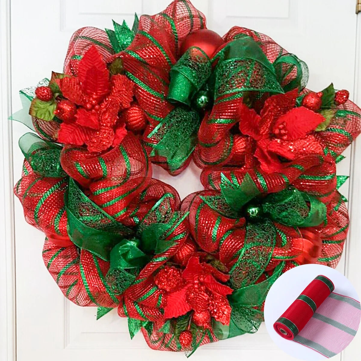 ruban décoration noël rouge doré blanc vert maille fine brillant adhésif festif moderne