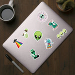 sticker alien ufo illustration cartoon adhésif multicolore vert blanc noir rose bleu rouge jaune