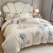 Housse de couette beige 220x240 avec broderie chic - Ensemble 4 pièces 100% coton doux