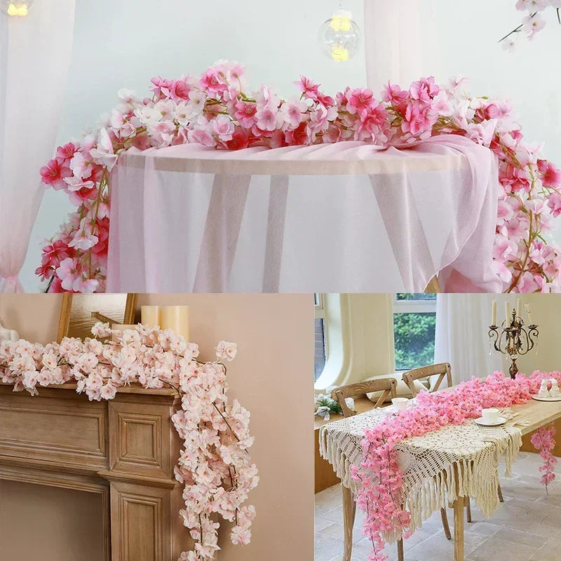 guirlande fleurs artificielles cerises mariage décoration romantique intérieur rose blanc
