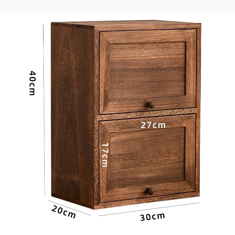 meuble classique marron foncé deux tiroirs bois naturel finition lisse poignées tirage rangement maison