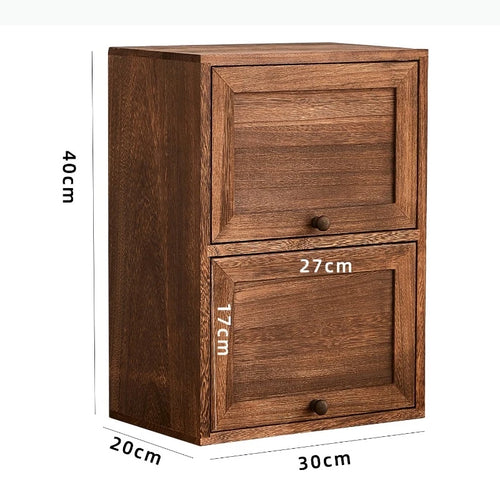 meuble classique marron foncé deux tiroirs bois naturel finition lisse poignées tirage rangement maison