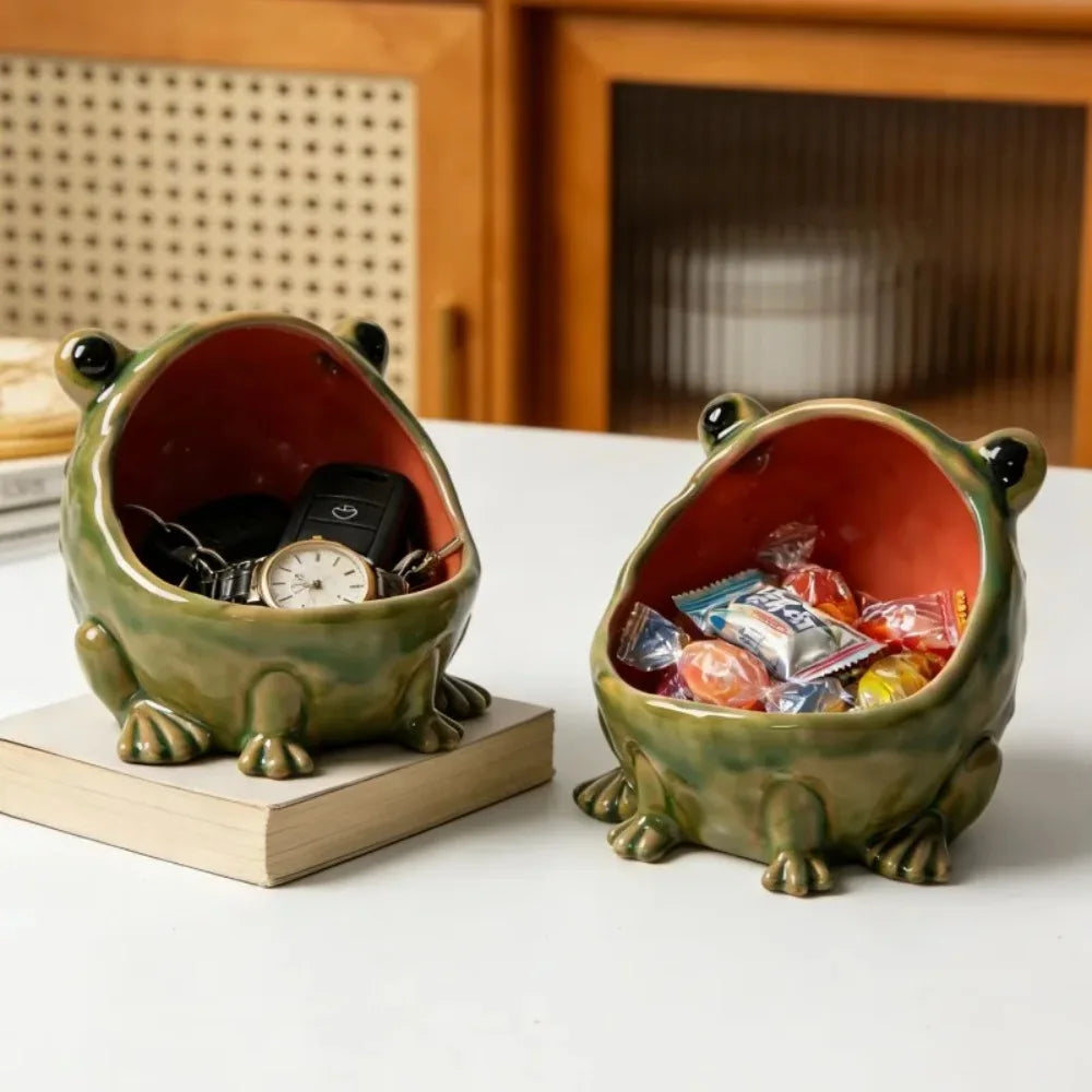 conteneur céramique grenouille verte décoration animale moderne clés bonbons rangement