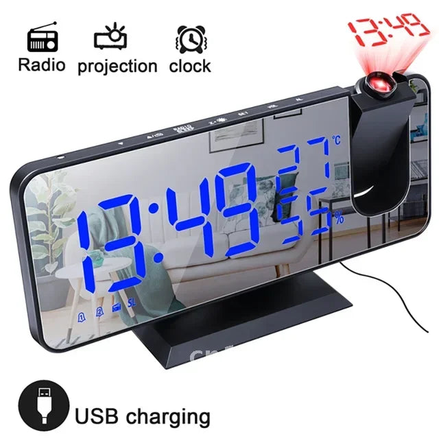 horloge multifonctionnelle or rose moderne radio double alarme projection