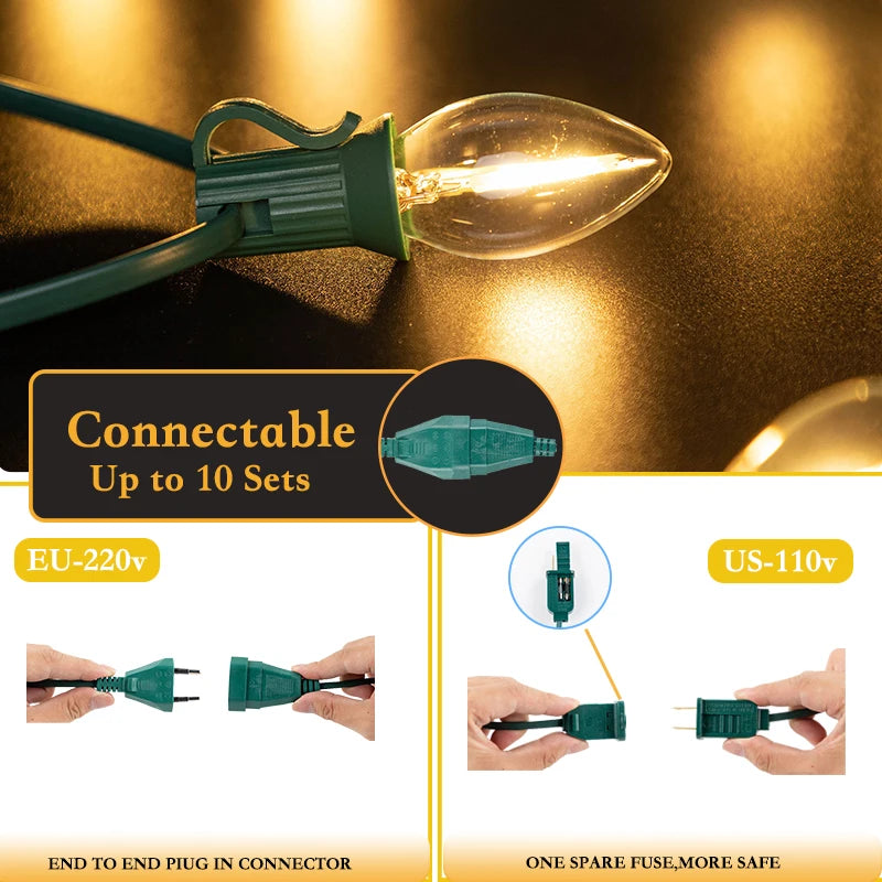 guirlande lumineuse led transparente moderne vert blanc 25ft 10bulb ip44 étanche clips