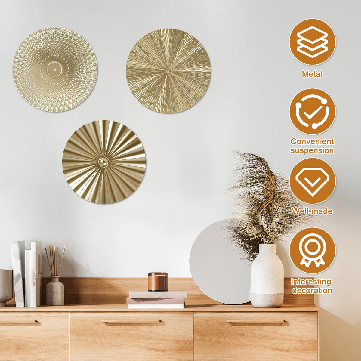 décoration murale moderne abstraite 3d métal doré rayures radiales adhésifs