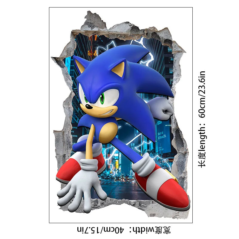 sticker mural 3d sonic bleu blanc rouge moderne adhésif ombre urbain lumière chambre enfant