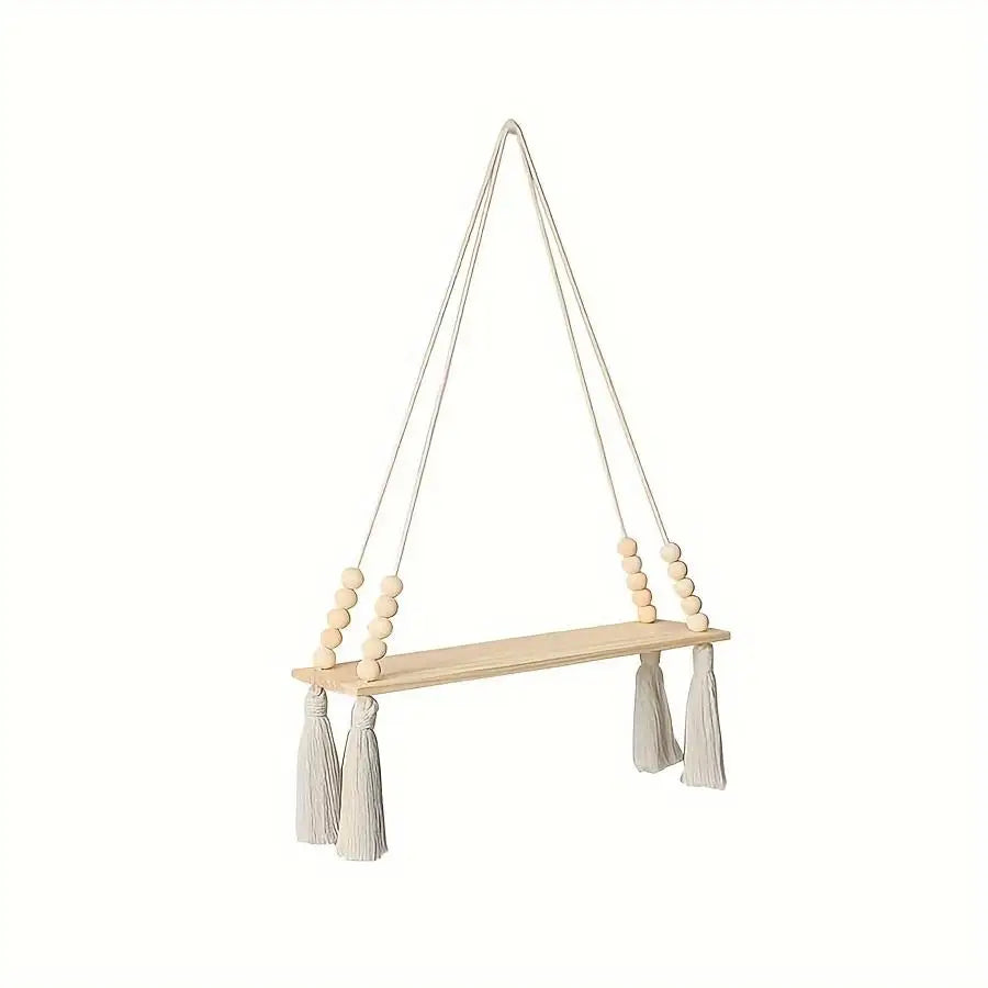 étagère suspendue bois naturel bois franges blanches boho chic fixée mur plantes décointérieurextérieur