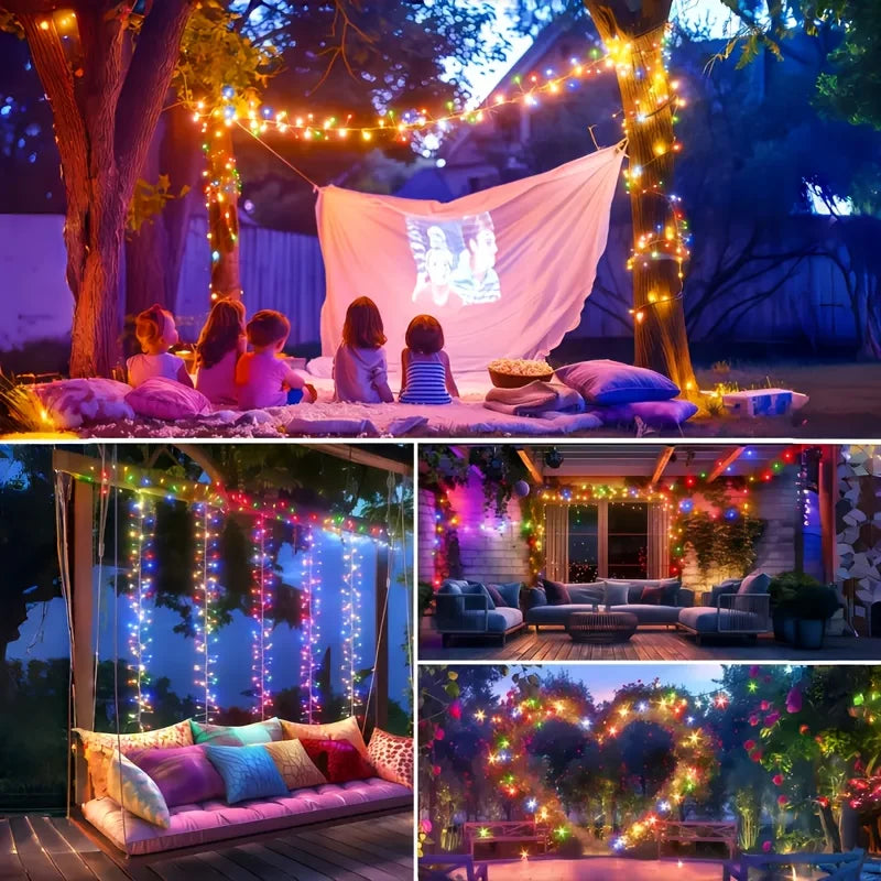 guirlande lumineuse solaire extérieure 200 led multicolore blanc chaud moderne filament festive jardin patio