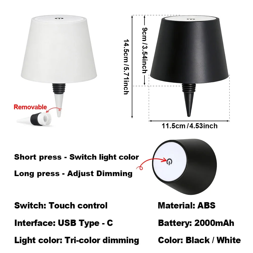 lampe table moderne bouteille transparente abat jour opaque étiquette vin led recharge usb modes