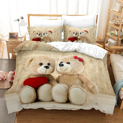 Parure de lit ours en peluche 3D blanc sur un lit double