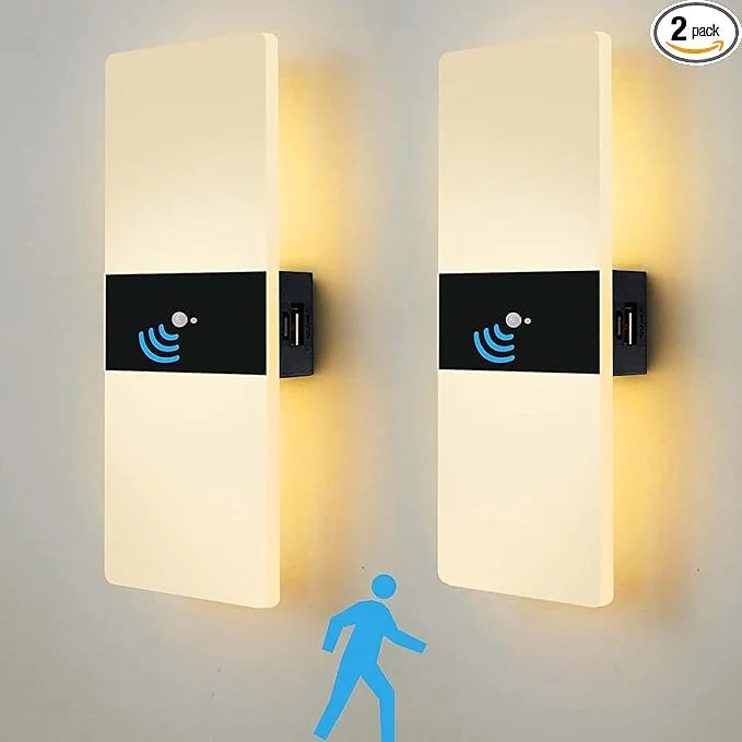 lampe murale moderne rechargeable led détecteur mouvement blanc noir aluminium usb