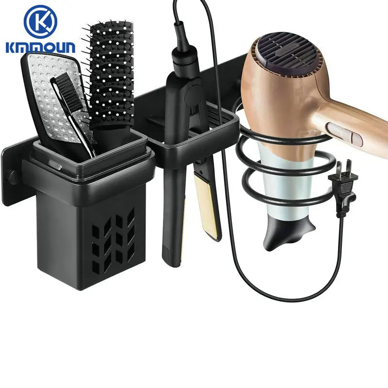 organisateur mural noir moderne porte sèche cheveux pince brosse cordon vis fixations salle bain