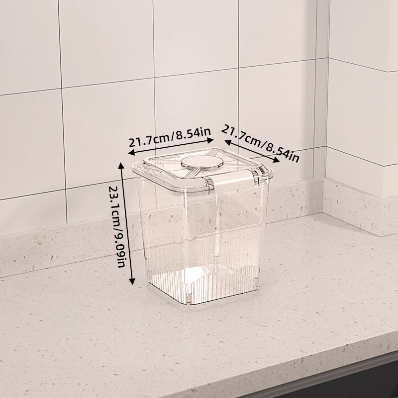 distributeur riz couvercle rabattable poignée détachable réutilisable transparent vert clair moderne pratique