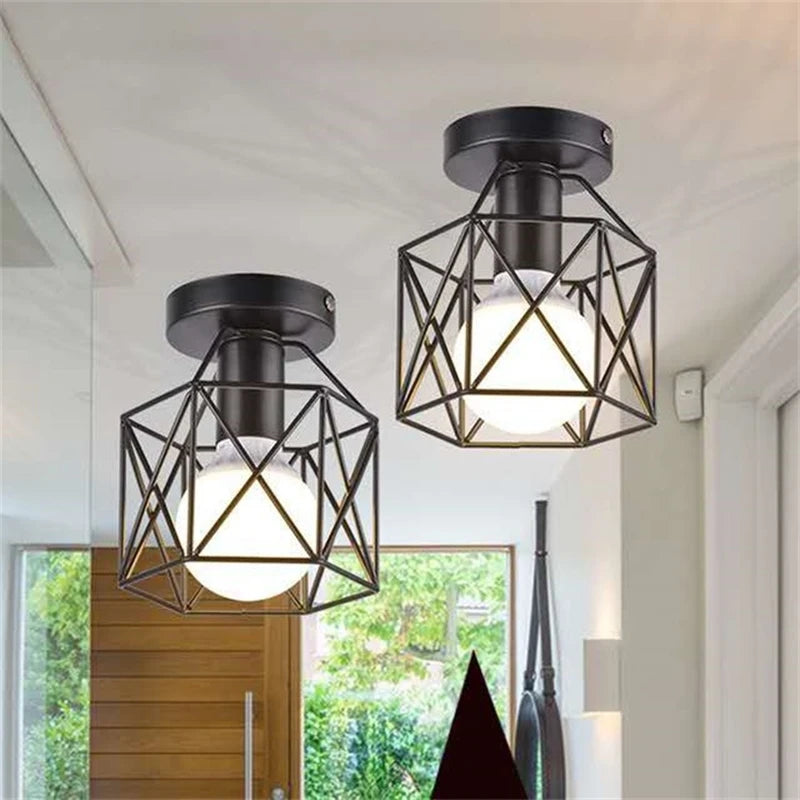 lampe led e27 fer forgé noir moderne structure géométrique métal éclairage quotidien chambre salon
