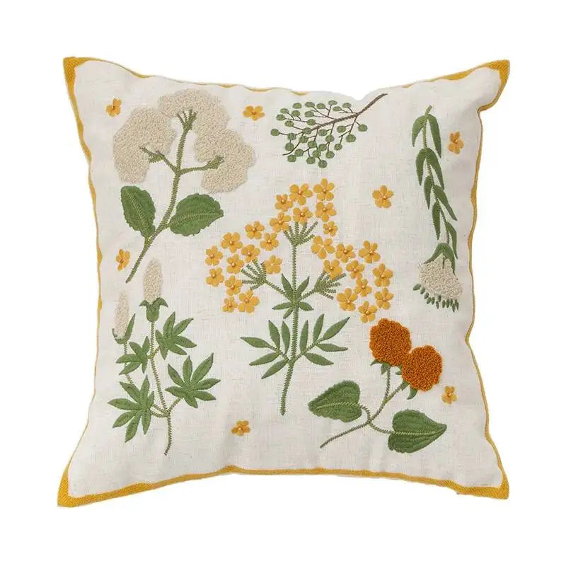 housse coussin carré motif floral blanc rustique décor maison chaise salon