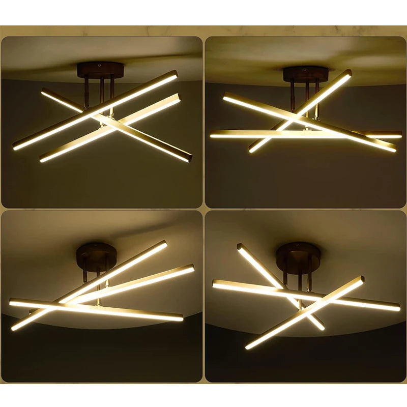 plafonnier moderne minimaliste noir doré led barres rectangulaires opaques éclairage salon chambre