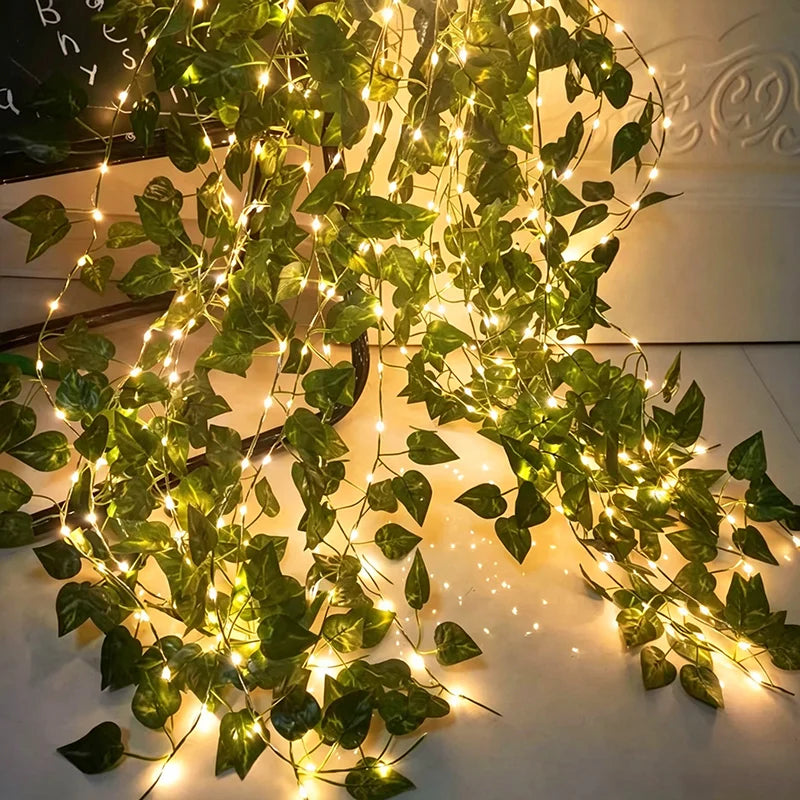 guirlande lumineuse feuilles vertes led blanc moderne décoration intérieure salle clips festive chambre salon