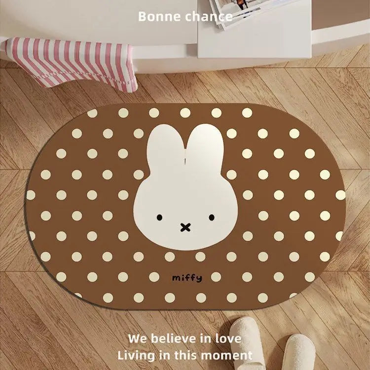 tapis bain antidérapant absorbant motifs points rouge jaune blanc lapin miffy moderne enfantin