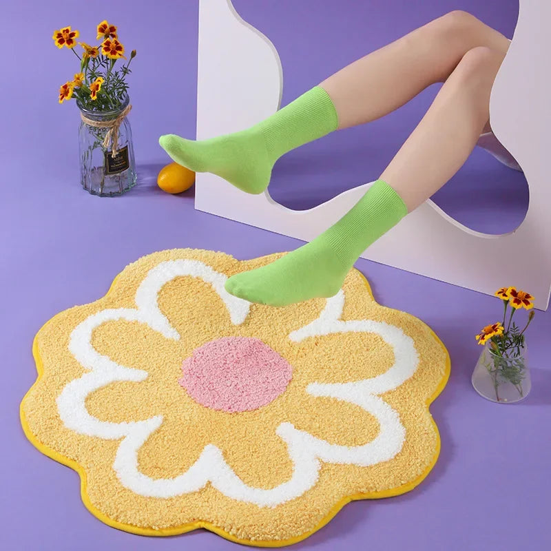 tapis sol décoratif fleurs motif moderne doux antidérapant intérieur salon salle bain cuisine