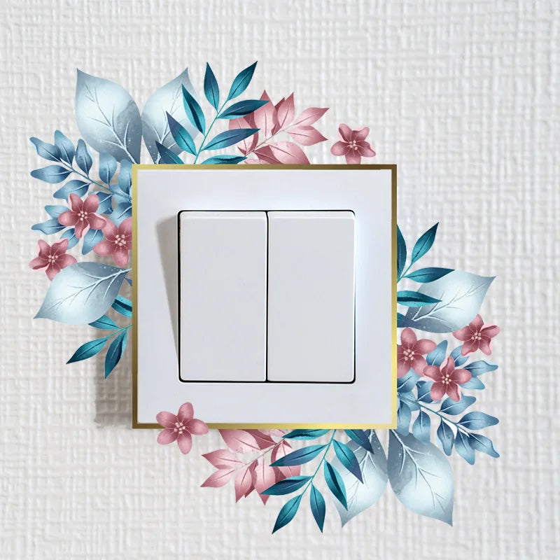 autocollant mural décoratif interrupteur fleurs blanc classique adhésif salon bain chambre maison