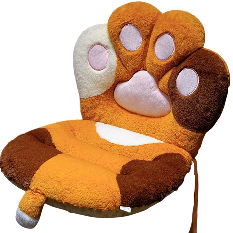 coussin chaise patte chat orange marron rose gris doux moelleux cartoon ruban noir