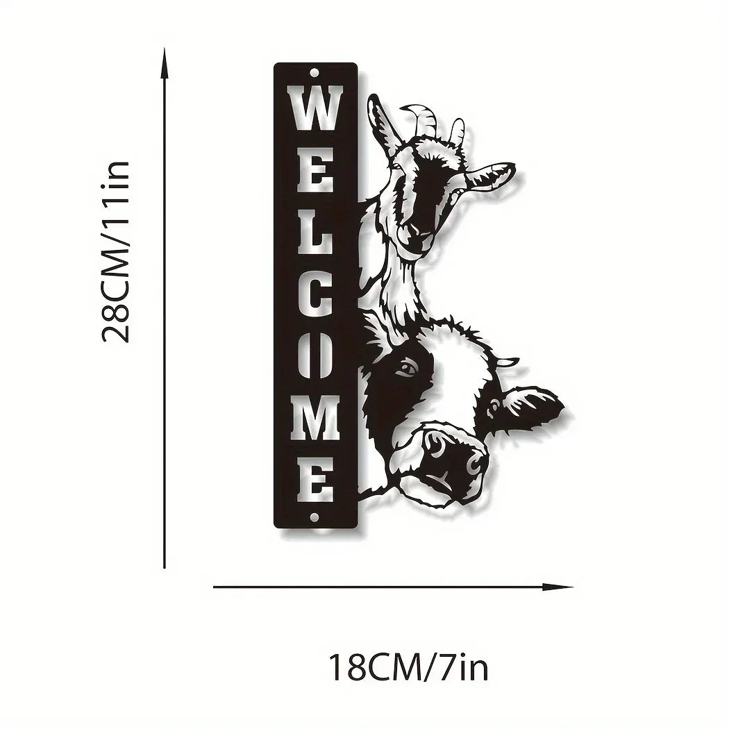 panneau decoratif noir chèvre vache welcome adhesif artiste mural deco farmhouse rustic