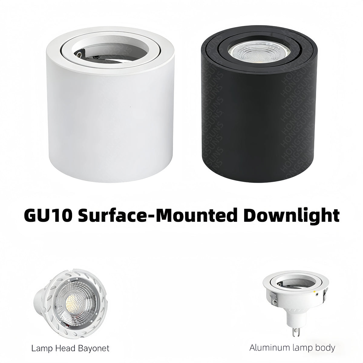 Spot LED GU10 6000K 4000K 3000K Blanc Noir 85mm Moderne Texture Fine