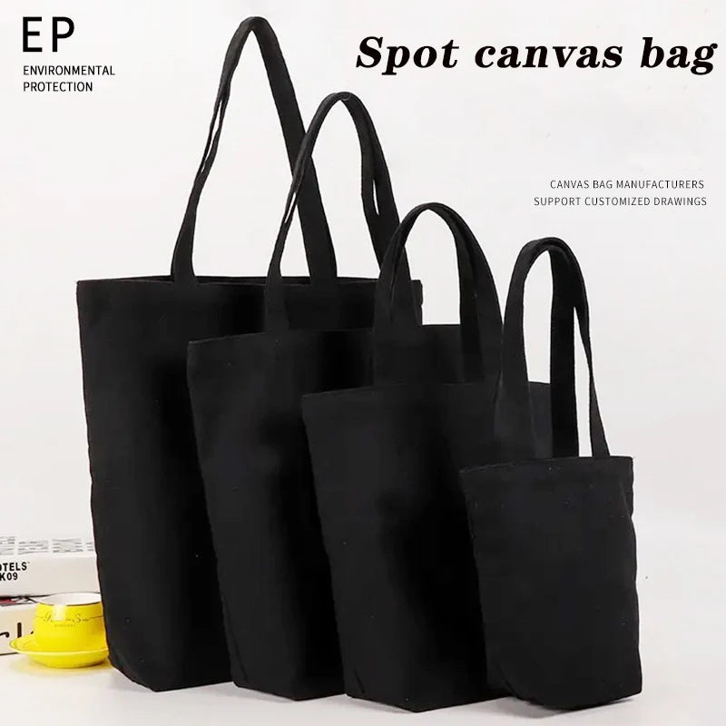 sac main femme toile noire grande pochette shopping coton solide moderne